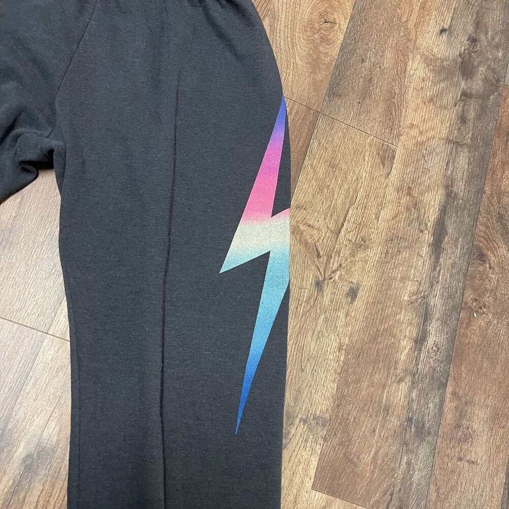 Aviator Nation Fleece Jogger Pants Medium Rainbow Lightning Bolt Logo Gray Relax - Picture 4 of 7